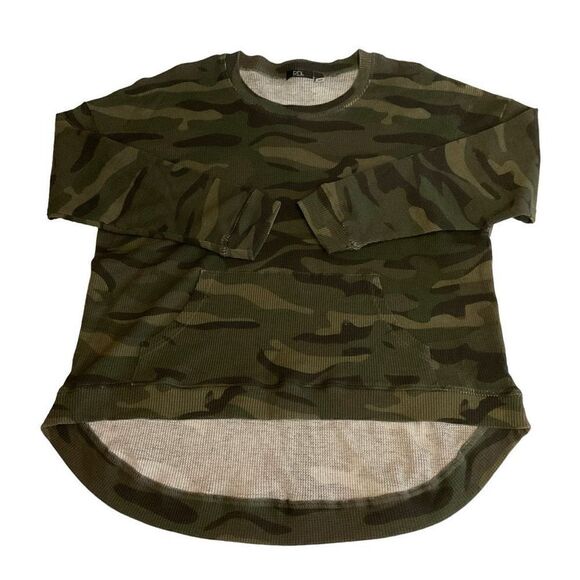 RDI Top Camouflage Crew Neck Green Black Kangaroo Front Pocket Women Small - Picture 7 of 9